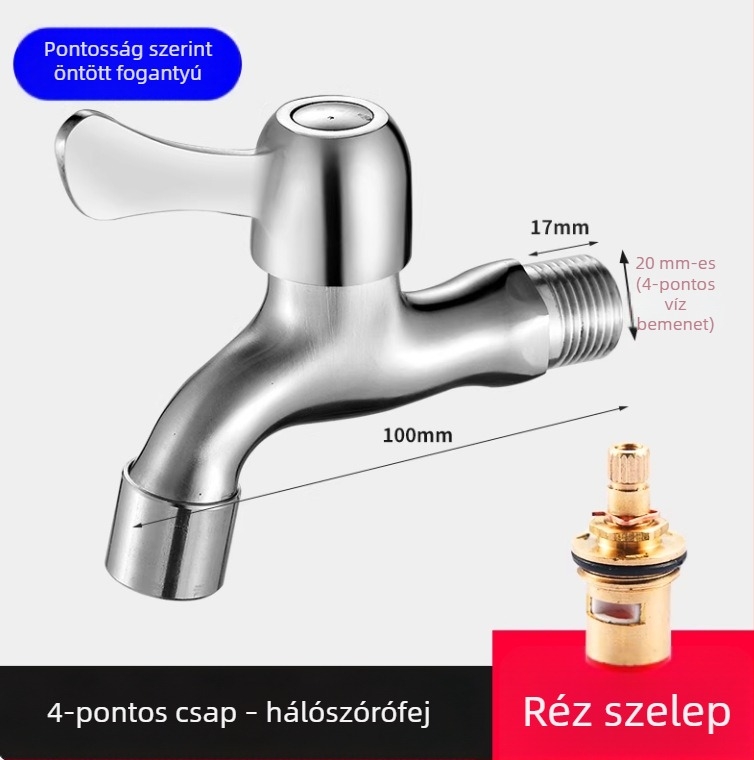 304 rozsdamentes acél mosógép csaptele falba építhető, gyorsnyitású, kerámiakorongos szelep, ülésátmérő 20 mm