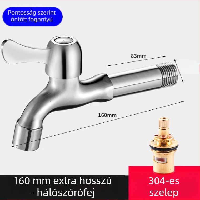 304 rozsdamentes acél mosógép csaptele falba építhető, gyorsnyitású, kerámiakorongos szelep, ülésátmérő 20 mm