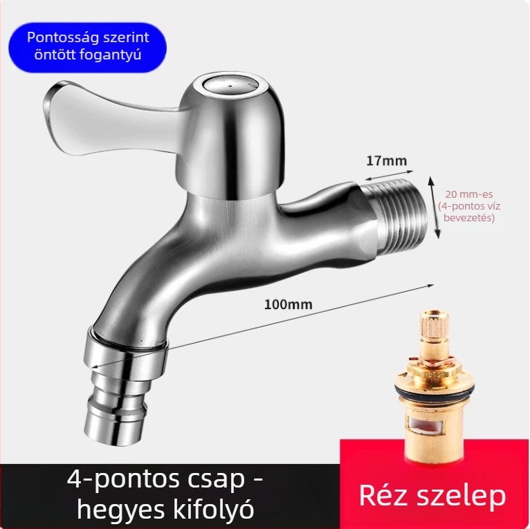 304 rozsdamentes acél mosógép csaptele falba építhető, gyorsnyitású, kerámiakorongos szelep, ülésátmérő 20 mm