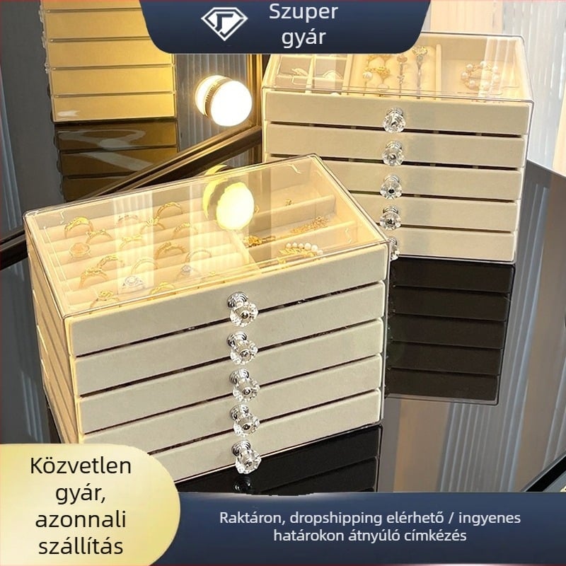 Fiókos ékszerdoboz PET-anyagból, 5 rétegű felépítés, nagy kapacitás