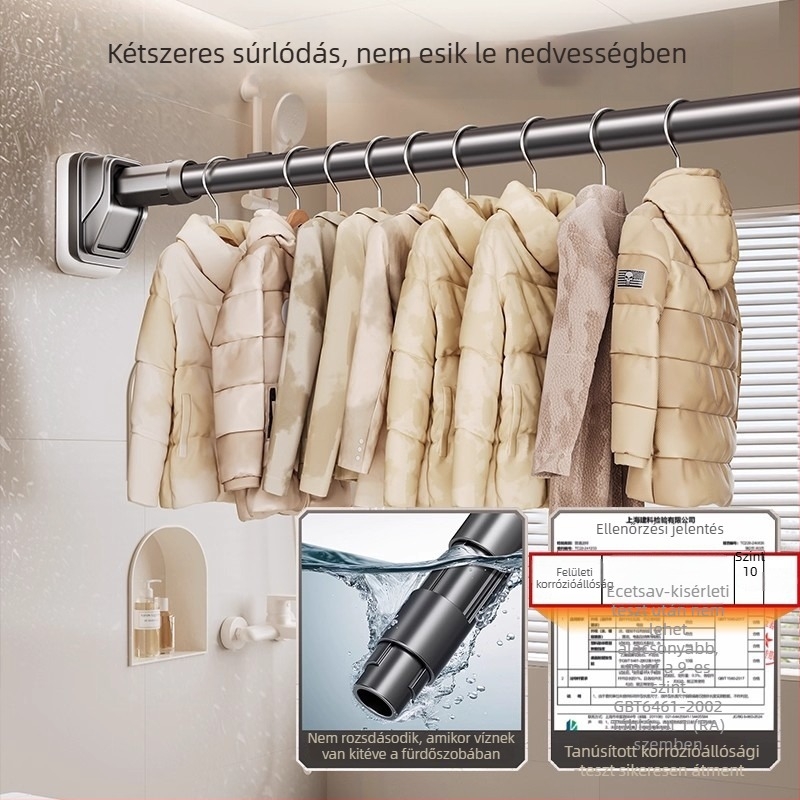 Teleszkópos ruhaszárító rúd, fúrás nélküli szerelés, erkélyre, szénacélból, modern minimalista dizájn