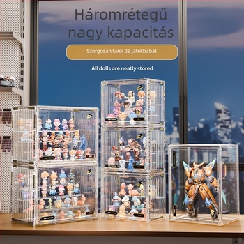 Figurákat tároló doboz, PET-anyag, járműre szerelhető kijelző, autóban történő tárolási jelenet, testreszabás elérhető