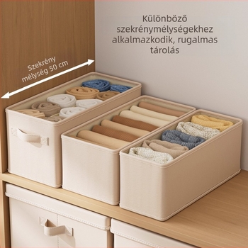 Ruhatároló doboz összehajtható rekeszekkel, 18 literes kapacitás, pamut és len anyagból, Slit wardrobe storage box