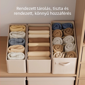 Ruhatároló doboz összehajtható rekeszekkel, 18 literes kapacitás, pamut és len anyagból, Slit wardrobe storage box