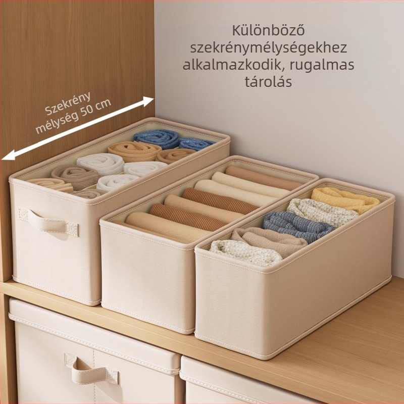 Ruhatároló doboz összehajtható rekeszekkel, 18 literes kapacitás, pamut és len anyagból, Slit wardrobe storage box