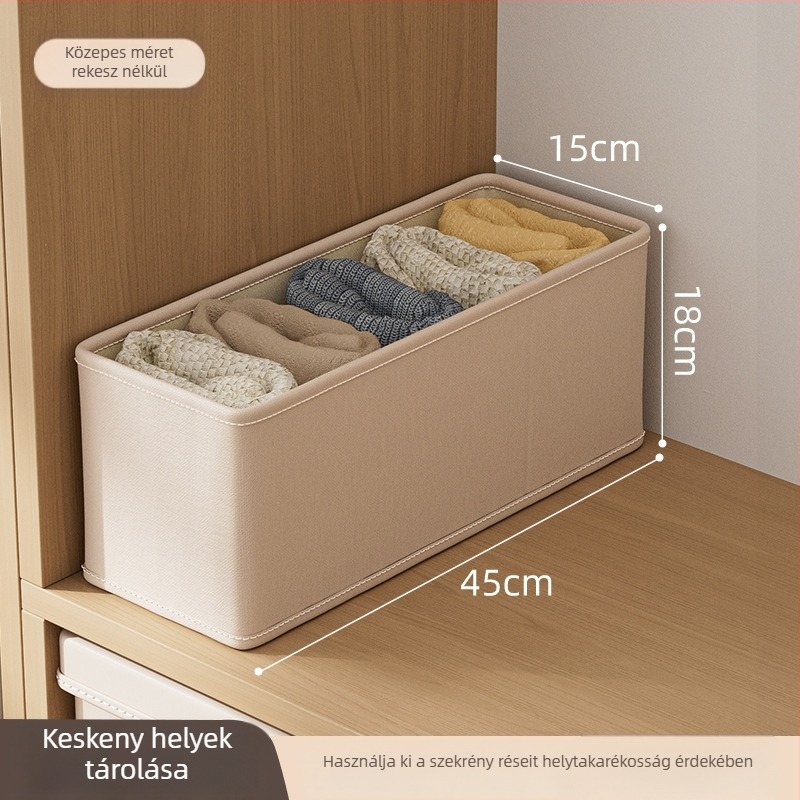 Ruhatároló doboz összehajtható rekeszekkel, 18 literes kapacitás, pamut és len anyagból, Slit wardrobe storage box