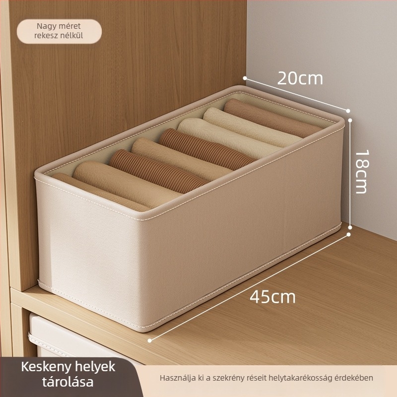 Ruhatároló doboz összehajtható rekeszekkel, 18 literes kapacitás, pamut és len anyagból, Slit wardrobe storage box