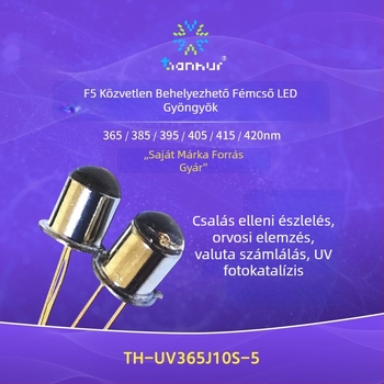 UV LED inline fémcsöves lámpa, 365 nm ultraviola LED a biokémiai detektáláshoz, 20 mA, 3.2–4.0 V, 0.08–0.1 W, 10° sugárzási szög