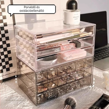 Ékszerdoboz több rétegű rekeszekkel fülbevalók és nyakláncok számára, oxidáció elleni védelem, műanyag anyag, casual stílus