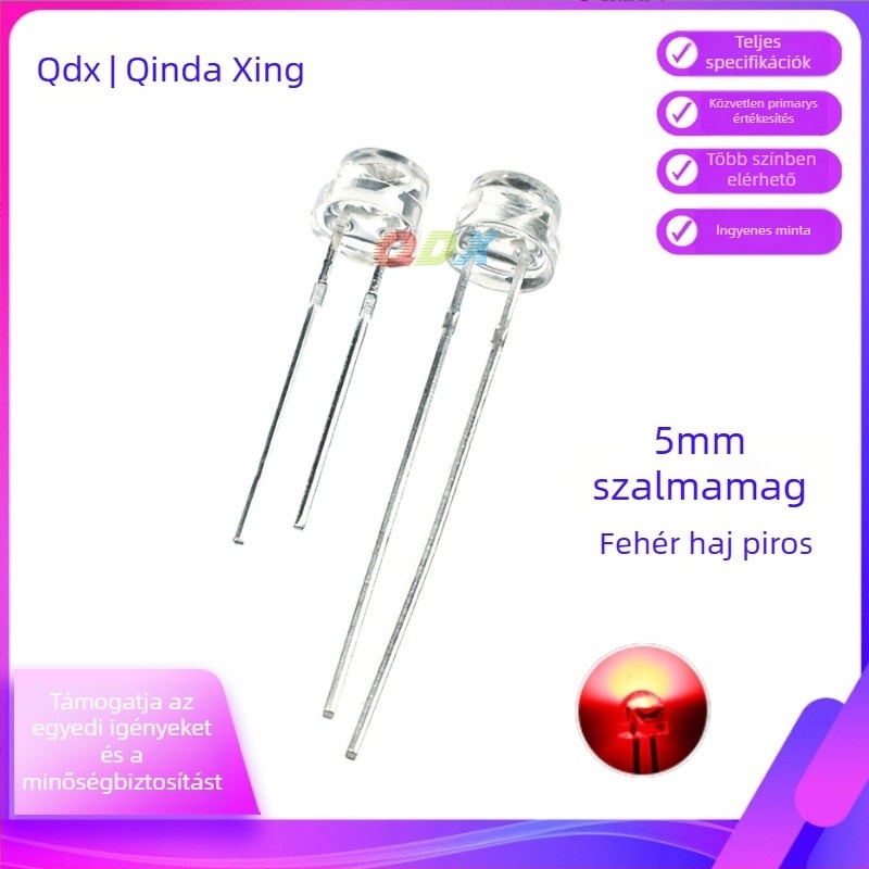 F5 szalmakalapos LED-dióda, 3.0–3.2V, 20mA, 0.1W, CRI 70–80, sugárzási szög 45°