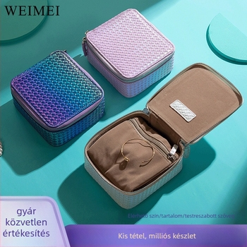 PU bőr ékszertáska cipzárral és rekeszekkel, clutch-stílusú tároló, testreszabható
