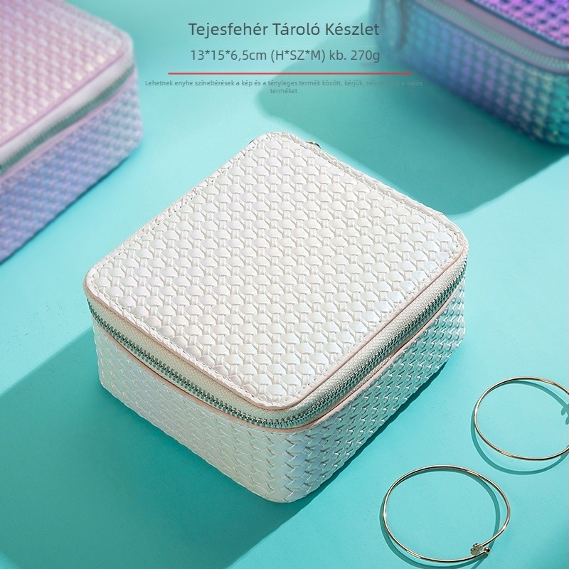 PU bőr ékszertáska cipzárral és rekeszekkel, clutch-stílusú tároló, testreszabható