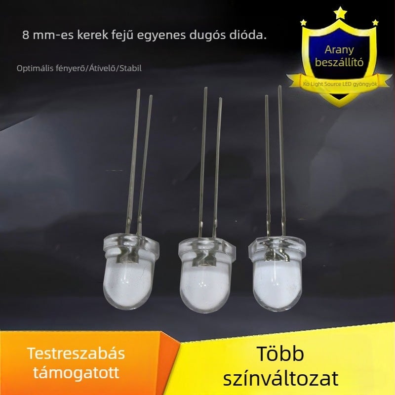 LED-dióda kör fejű, átlátszó élű, hosszú lábakkal, közvetlen plug-in csatlakozás; 20 mA, 3.0–3.4 V, 0.06 W, CRI 70–80, 30° sugárzási szög