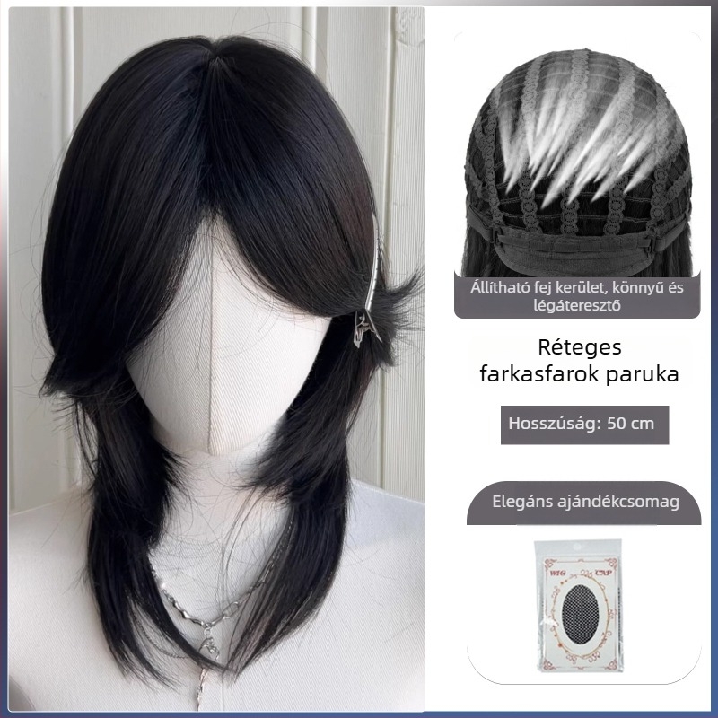 Mullet paróka farkasfarokkal, uniszex, teljes fejfedő, japán stílusú hőálló szintetikus rostokból, hosszú frufru