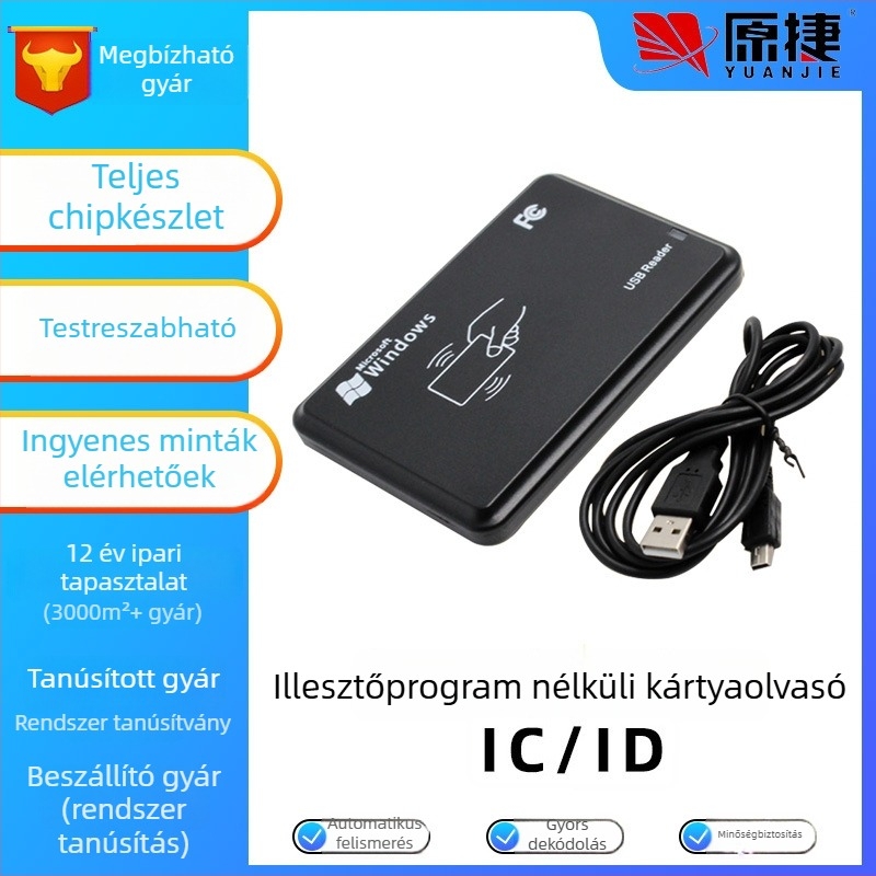 Kétfrekvenciás IC/ID RFID olvasó USB interfésszel, érintés nélküli hozzáférés-vezérléshez, NFC-kompatibilis, érzékelési távolság 2–5 cm