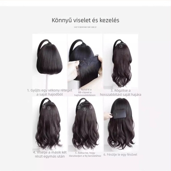 Három részes mikro-tekercses paróka, láthatatlan rögzítés, hosszú göndör, volumen, hossz 50–60 cm, hőálló szintetikus rost, nem színezhető