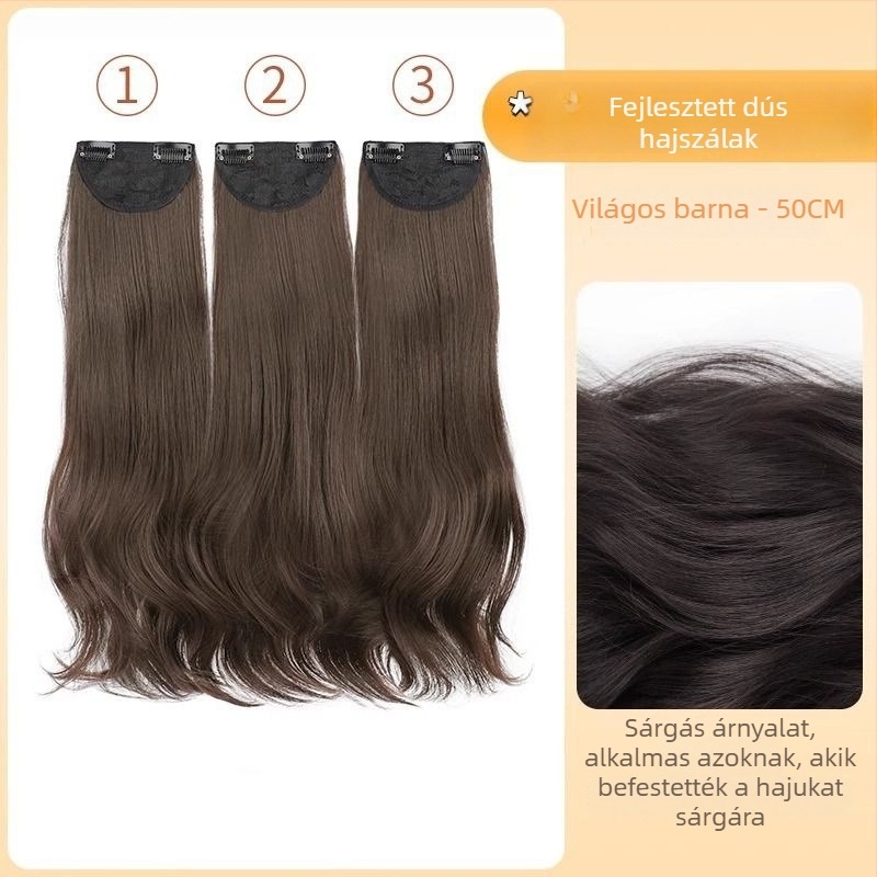 Három részes mikro-tekercses paróka, láthatatlan rögzítés, hosszú göndör, volumen, hossz 50–60 cm, hőálló szintetikus rost, nem színezhető
