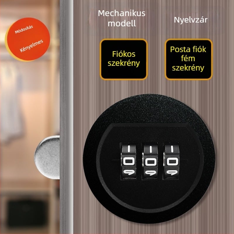 Strength 3‑pozíciós nyelvű zár fiókos szekrényekhez és szekrényekhez | Műanyag + ötvözet | Modern letisztult stílus