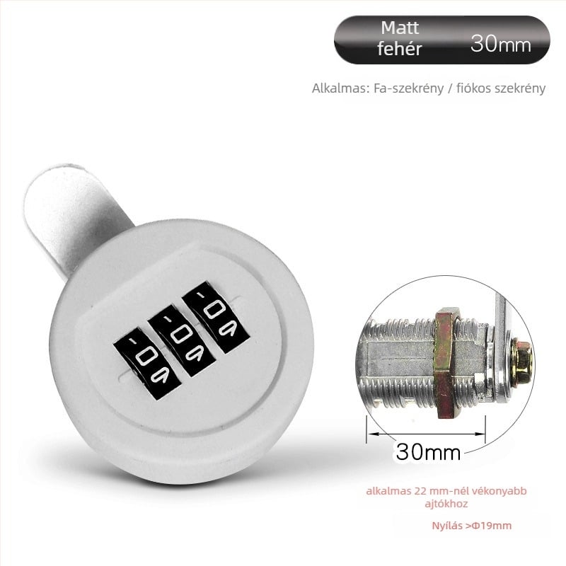 Strength 3‑pozíciós nyelvű zár fiókos szekrényekhez és szekrényekhez | Műanyag + ötvözet | Modern letisztult stílus