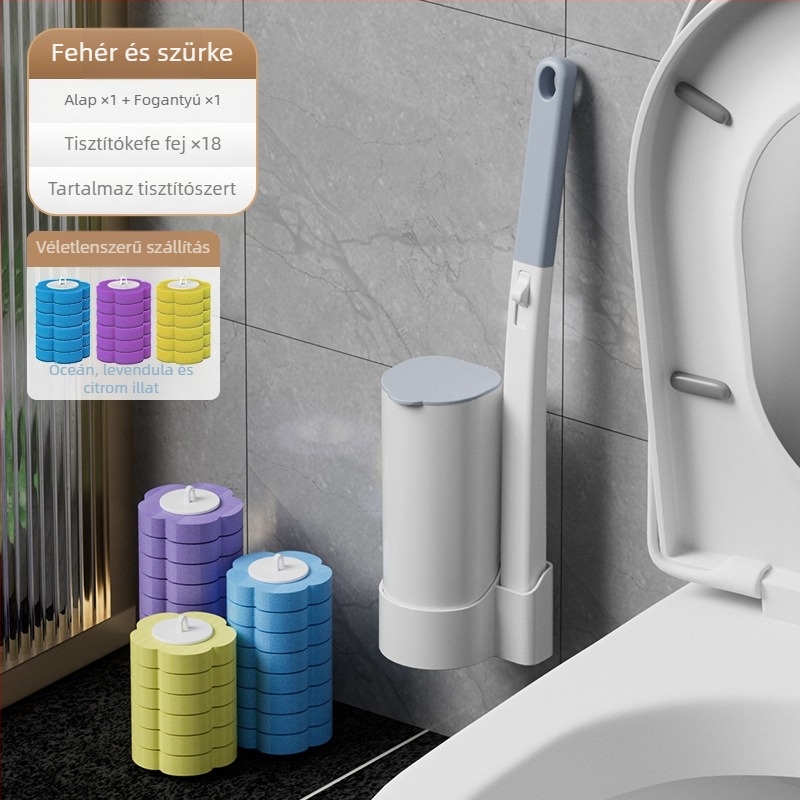 Egyszer használatos WC-kefés készlet cserélhető fejjel, falra szerelhető, fúrás nélkül, műanyag, modern minimalista stílus, Zhejiang eredet, logó nyomtatás