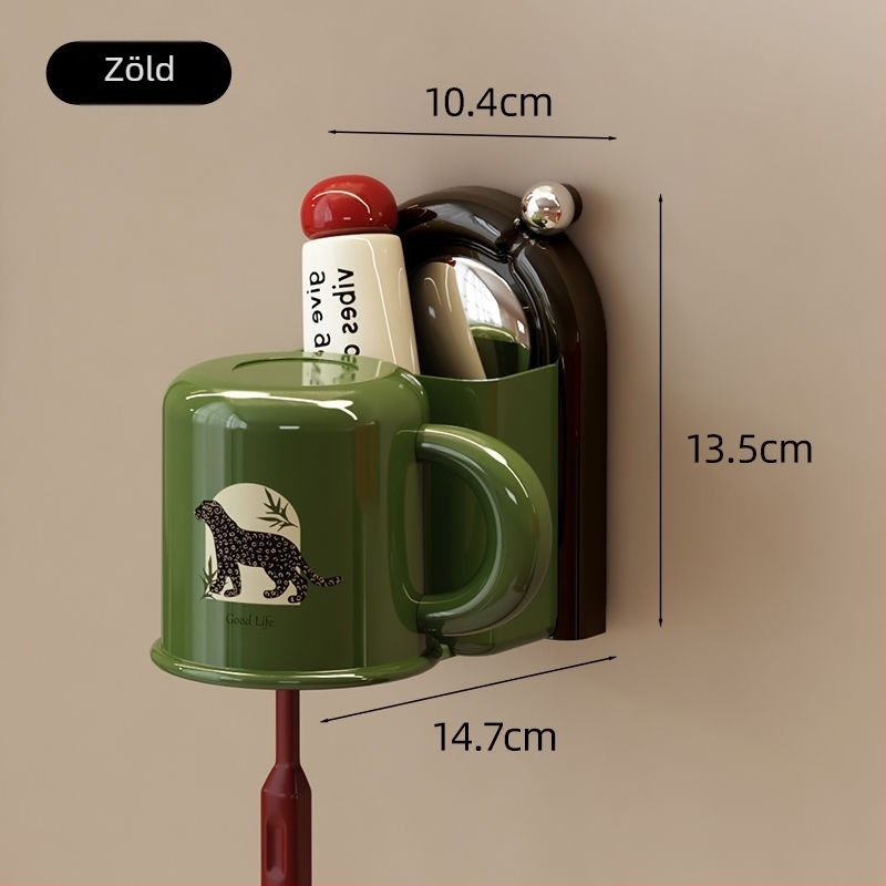 Falra szerelhető fogkefetartó szívókoronggal, műanyagból, pohár tárolóval, logónyomás elérhető