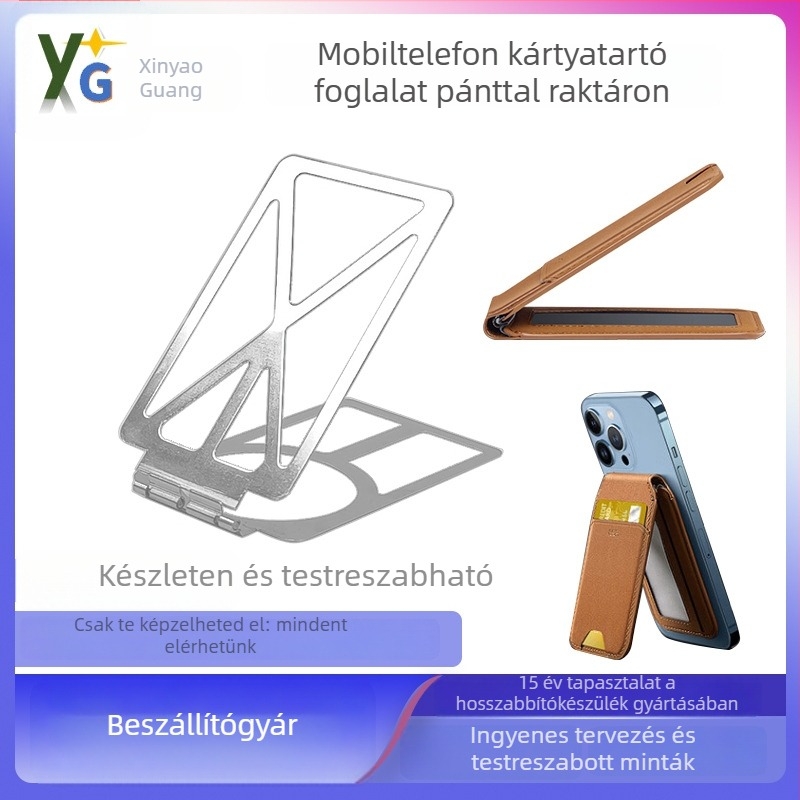 Mobiltelefonhoz mágneskártyatartó dampoló csuklóval és 170°-os forgócsuklóval, Power Bank állvány