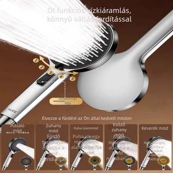 Zuhanyfej erőteljes permettel, nyomás alatt álló víz kiáramlás, kör alakú, falra szerelhető, ABS anyag