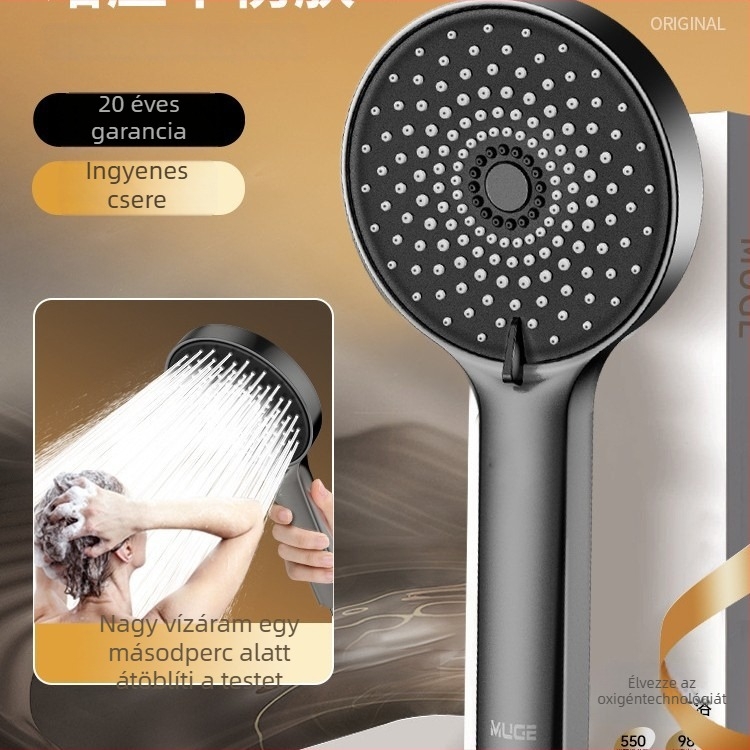 Zuhanyfej erőteljes permettel, nyomás alatt álló víz kiáramlás, kör alakú, falra szerelhető, ABS anyag