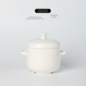 Porcelán főzőedény fedővel, dupla fülű, logóval testre szabható, aláglazúros felülettel, szállodai konyhai kerámia