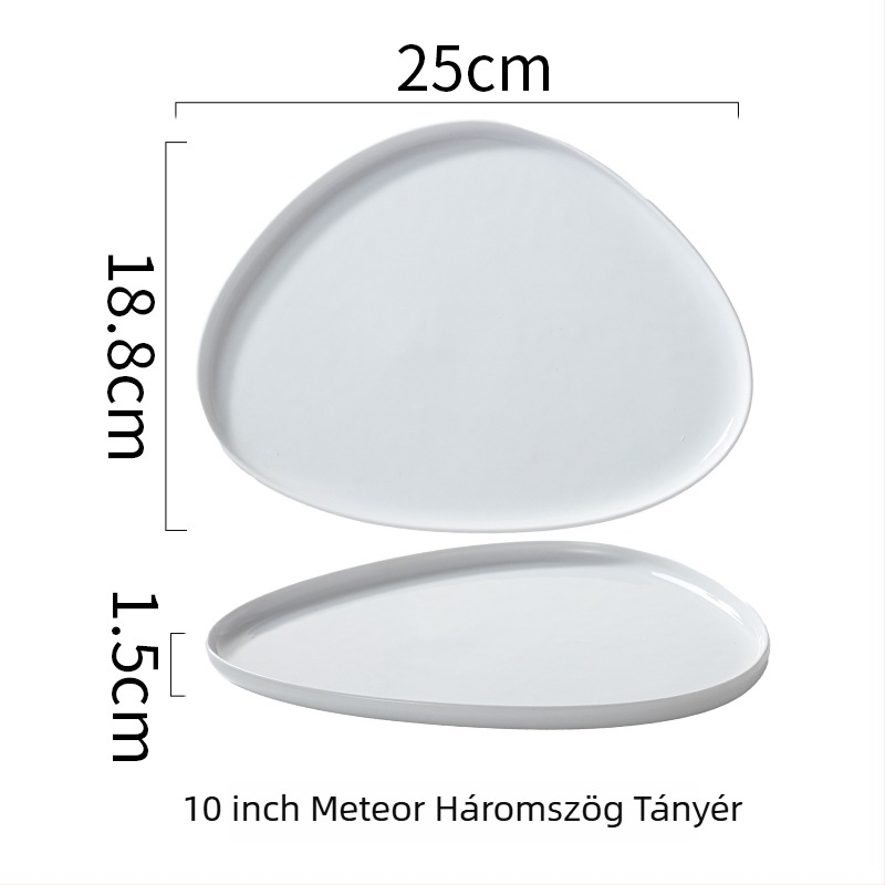 Porcelán háromszög steak-tányér, nordikus stílus, arany díszítés, kerámia speciális formában
