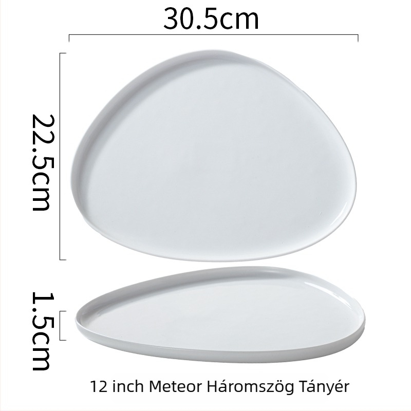 Porcelán háromszög steak-tányér, nordikus stílus, arany díszítés, kerámia speciális formában