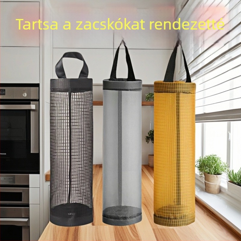 Fali szemeteszsák tároló, nejlon, hosszú kör alakú modell, háromdimenziós dizájn, konyhai többfunkciós rendező