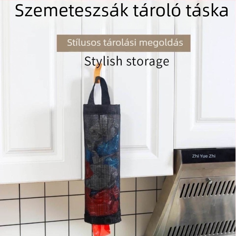 Fali szemeteszsák tároló, nejlon, hosszú kör alakú modell, háromdimenziós dizájn, konyhai többfunkciós rendező