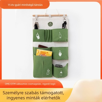 Textil tároló akasztó táska, pamut és len anyag, három rekesz, falra szerelhető, modell SD53558