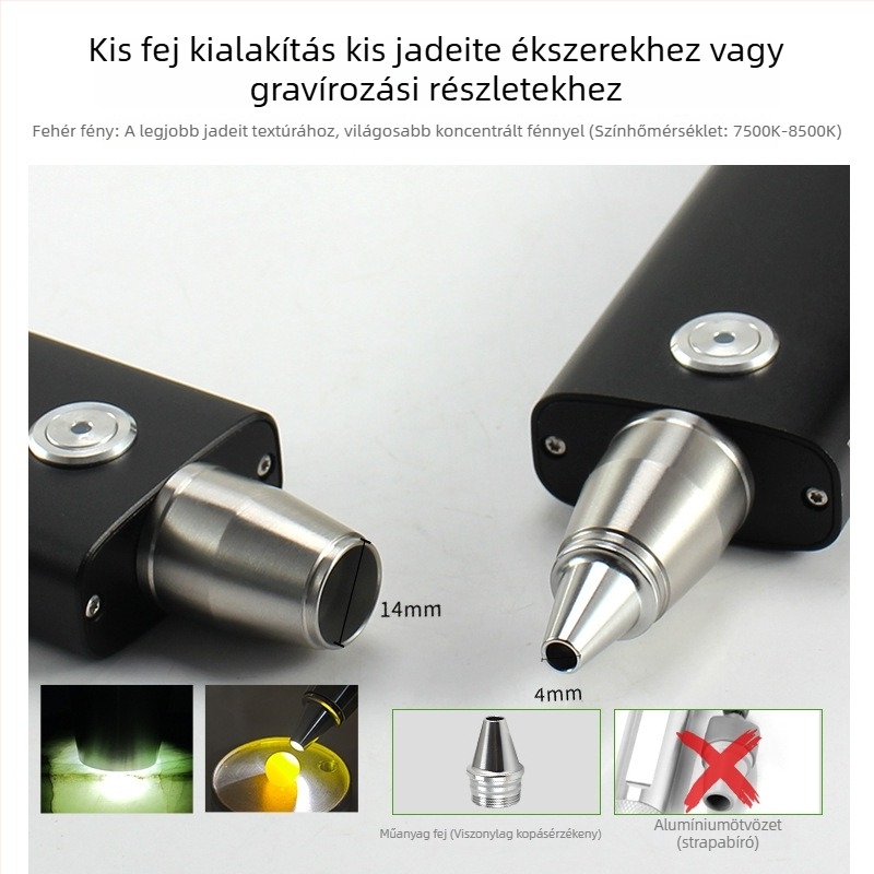 Jáde azonosító zseblámpa — újratölthető LED kézi világító lámpa ékszerek és jáde azonosításához, 5W, 4000mAh, hatótáv ≥500 m, power bank funkció