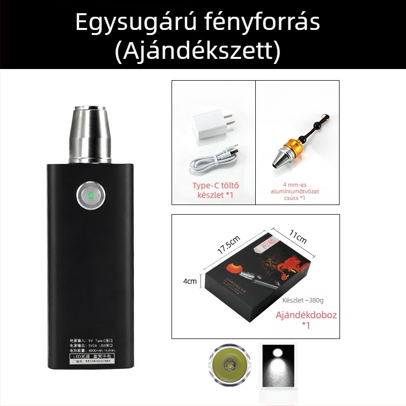 Jáde azonosító zseblámpa — újratölthető LED kézi világító lámpa ékszerek és jáde azonosításához, 5W, 4000mAh, hatótáv ≥500 m, power bank funkció