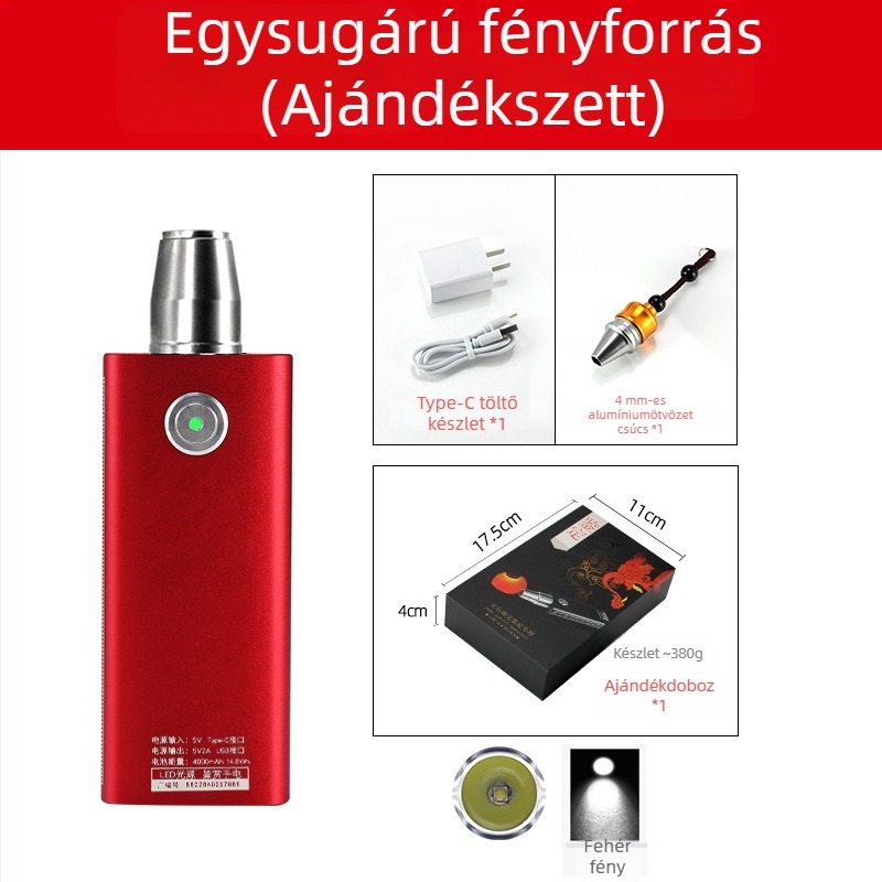 Jáde azonosító zseblámpa — újratölthető LED kézi világító lámpa ékszerek és jáde azonosításához, 5W, 4000mAh, hatótáv ≥500 m, power bank funkció