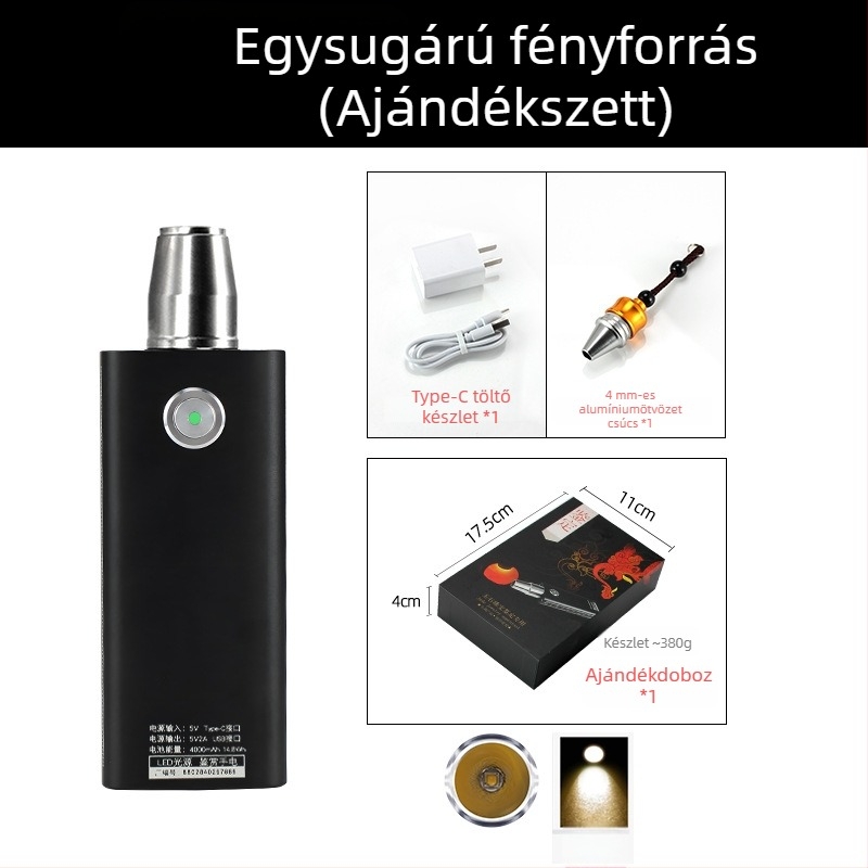 Jáde azonosító zseblámpa — újratölthető LED kézi világító lámpa ékszerek és jáde azonosításához, 5W, 4000mAh, hatótáv ≥500 m, power bank funkció