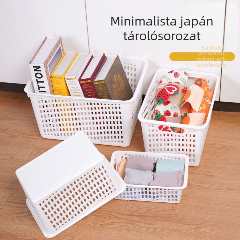 Konyhai tárolókosár japán stílusban, lyukacsos kialakítás lefolyóval, oldalsó fogantyúkkal, vastagodott PP
