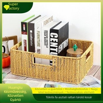 PP asztali rendező kosár, kézműves, rattan stílus, modell 1028, Huangtu Process, könyvek és magazinok számára, modern minimalizmus