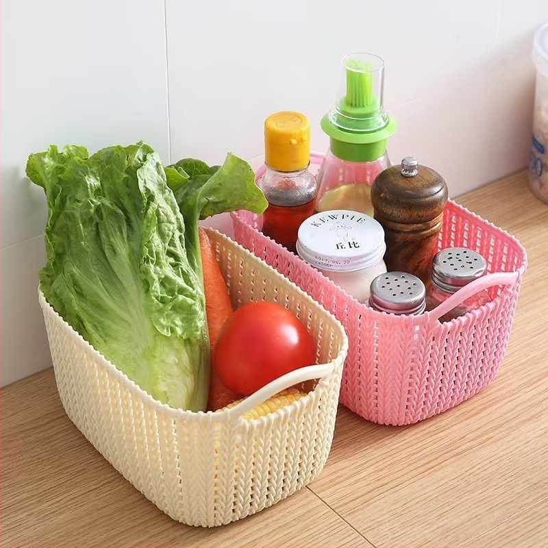 Mini műanyag rattanhatású tárolókosár, fogantyúval, többfunkciós, japán stílus