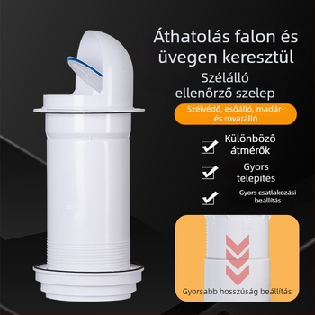 Konyhai visszacsapó szelep a páraelszívóhoz – falon át, PP műanyag, modern minimalist stílus, szélálló, eső- és madárbiztos