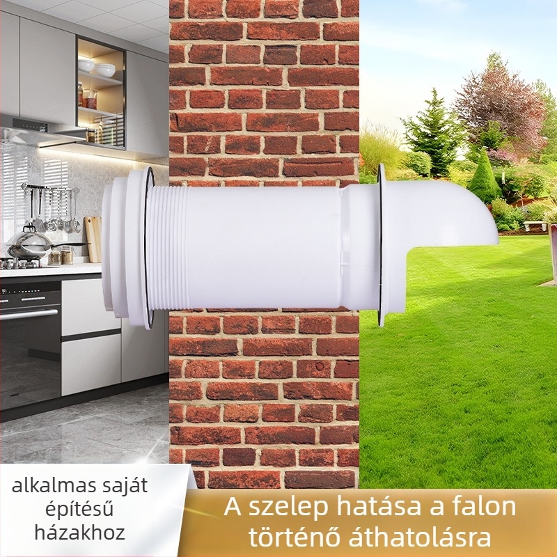 Konyhai visszacsapó szelep a páraelszívóhoz – falon át, PP műanyag, modern minimalist stílus, szélálló, eső- és madárbiztos