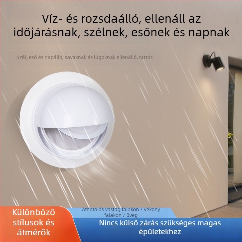 Konyhai visszacsapó szelep a páraelszívóhoz – falon át, PP műanyag, modern minimalist stílus, szélálló, eső- és madárbiztos