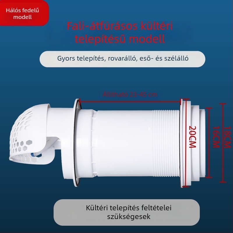 Konyhai visszacsapó szelep a páraelszívóhoz – falon át, PP műanyag, modern minimalist stílus, szélálló, eső- és madárbiztos