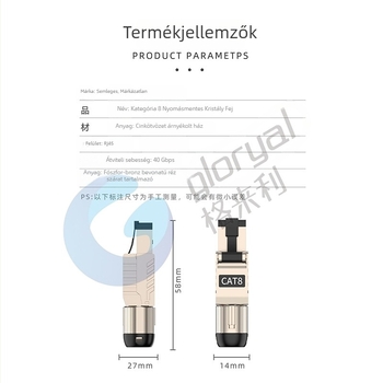 GLORYAL GL-2026cx cink ötvözet kristályfej Cat8/Cat7/Cat6A-hoz, adatközpont