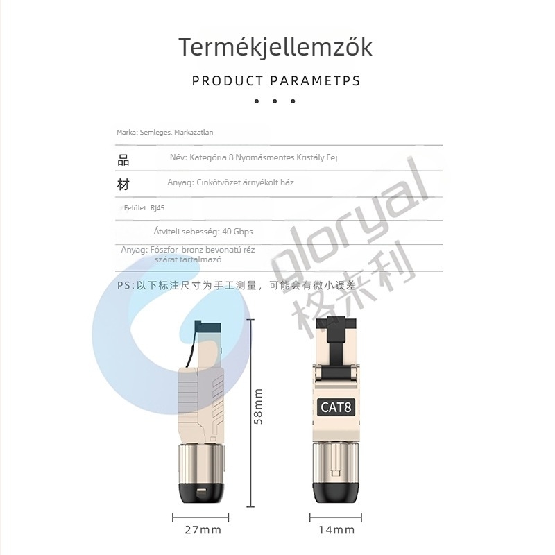 GLORYAL GL-2026cx cink ötvözet kristályfej Cat8/Cat7/Cat6A-hoz, adatközpont