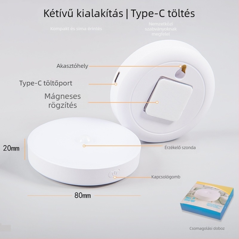 Éjjeli lámpa beépített akkumulátorral és mozgásérzékelővel, LED világítás, műanyag árnyékoló, feszültség ≤ 36 V