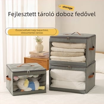 Fedéllel ellátott tároló doboz, 60 L kapacitás, összecsukható, nem szőtt anyagból