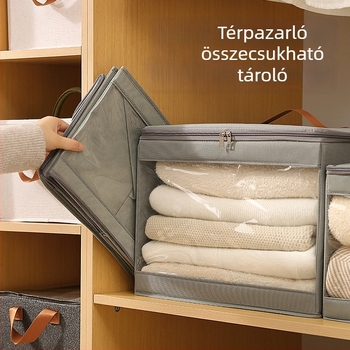 Fedéllel ellátott tároló doboz, 60 L kapacitás, összecsukható, nem szőtt anyagból